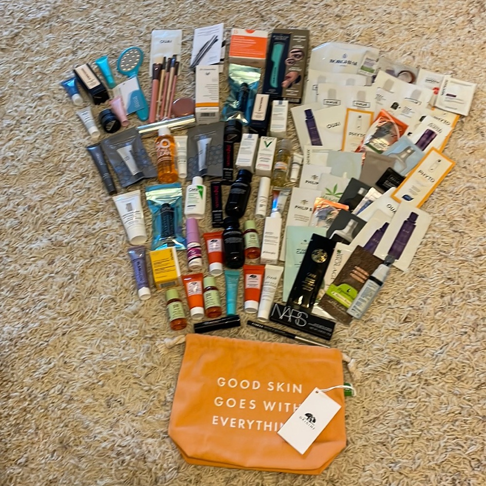 Huge 90 Piece Bundle Lot of Skincare, Cosmetic, & Hair Samples Mostly Prestige